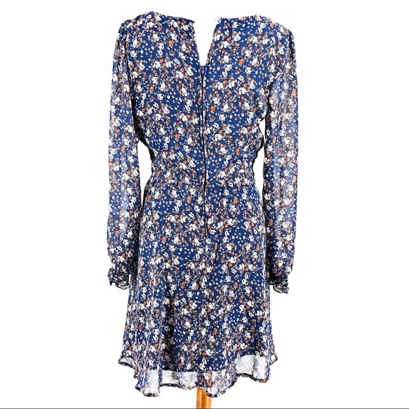 june & hudson Blue & Brown Floral Print Dress, NWT - Picture 4 of 9